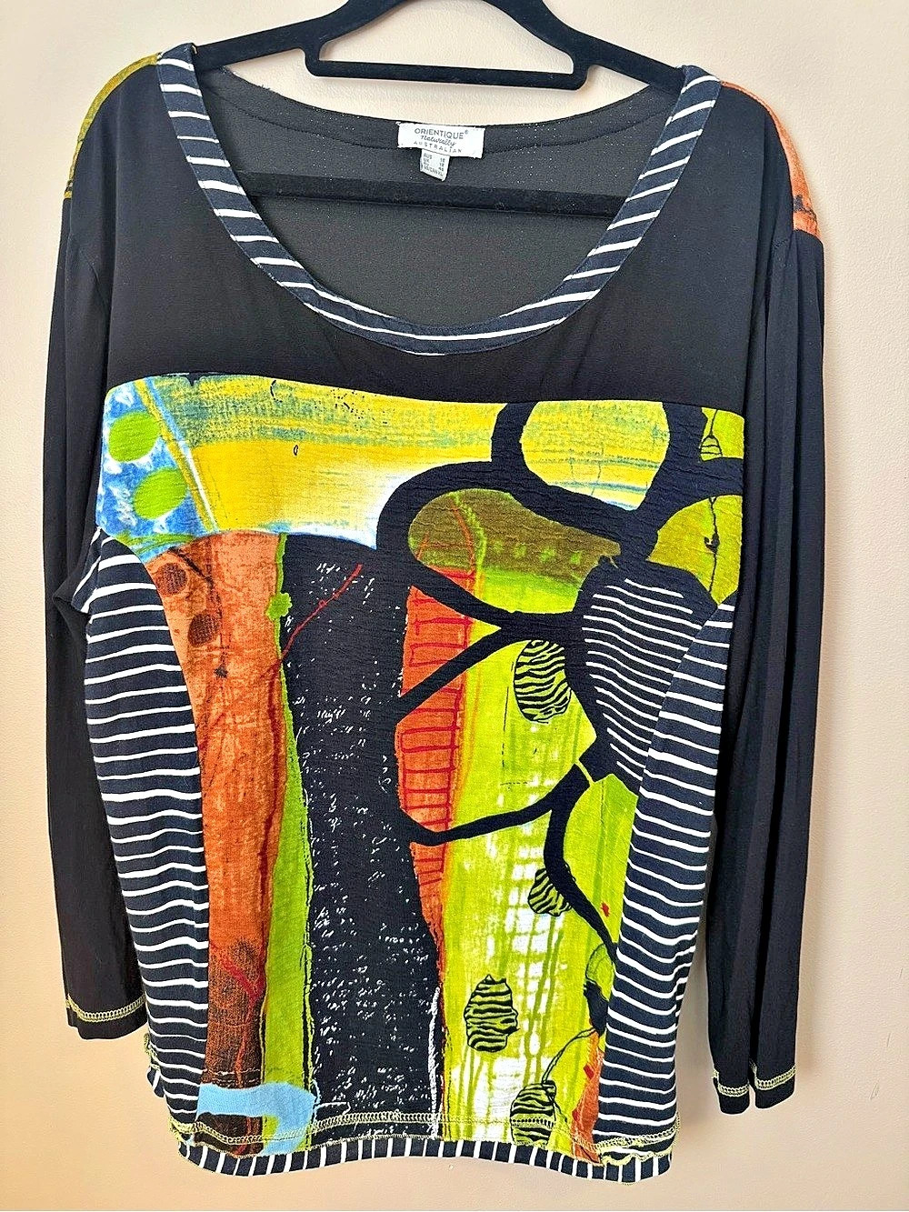 ORIENTIQUE NATURALLY AUSTRIALIAN Abstract Artsy Patchwork Long Sleeve Top XL